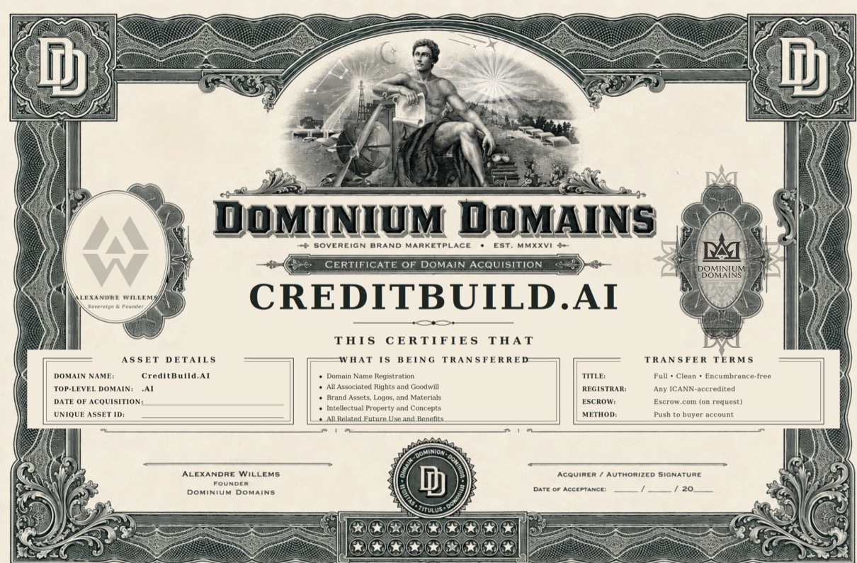 Dominium Domains Certificate of Domain Acquisition, the engraved AssetTitle for MindRefinement.com